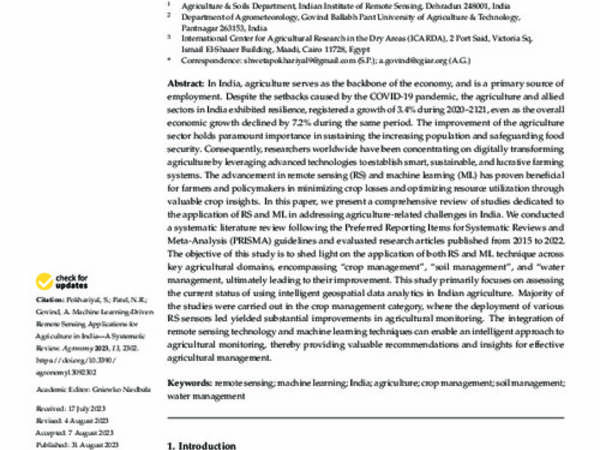 Machine Learning-Driven Remote Sensing Applications for Agriculture in India—A Systematic Review