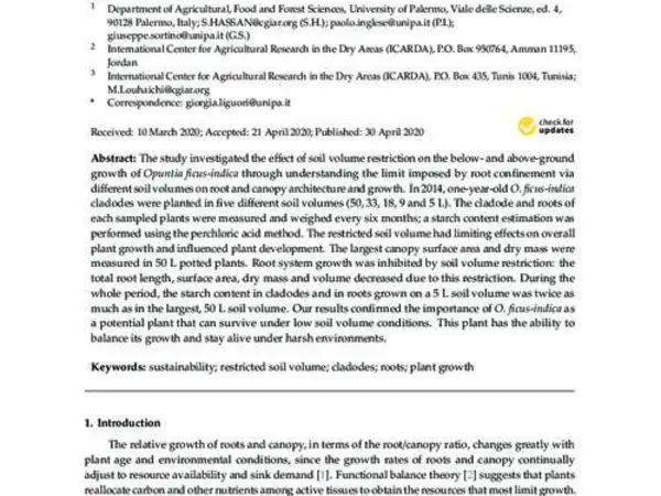 The Effect of Soil Volume Availability on Opuntia ficus-indica Canopy and Root Growth