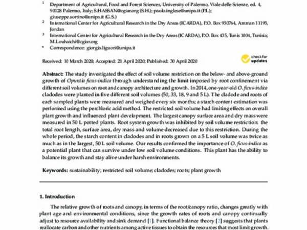 The Effect of Soil Volume Availability on Opuntia ficus-indica Canopy and Root Growth