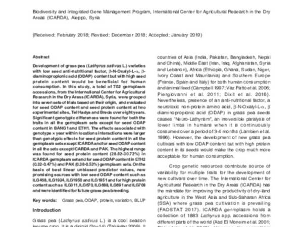 Variation for seed protein and ODAP content in grasspea (Lathyrus sativus L.) germplasm collections