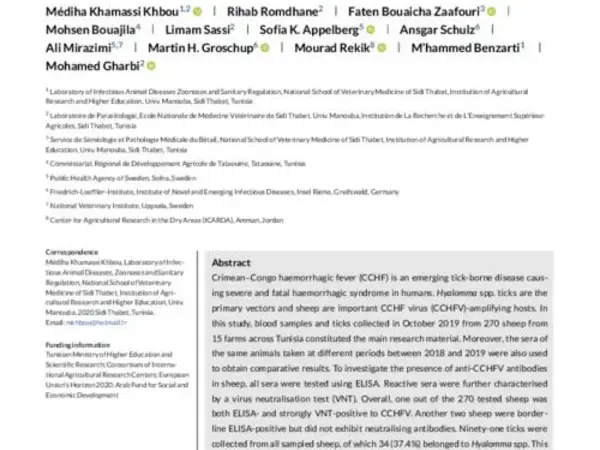 Presence of antibodies to Crimean Congo haemorrhagic fever virus in sheep in Tunisia, North Africa
