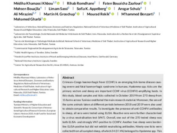 Presence of antibodies to Crimean Congo haemorrhagic fever virus in sheep in Tunisia, North Africa