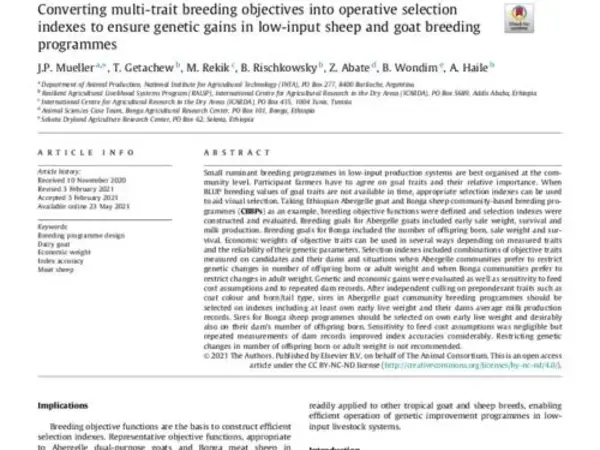 Converting multi-trait breeding objectives into operative selection indexes to ensure genetic gains in low-input sheep and goat breeding programmes 