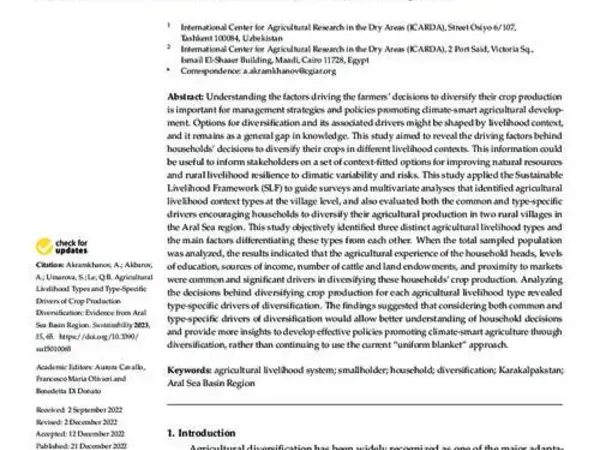 Agricultural Livelihood Types and Type-Specific Drivers of Crop Production Diversification: Evidence from Aral Sea Basin Region