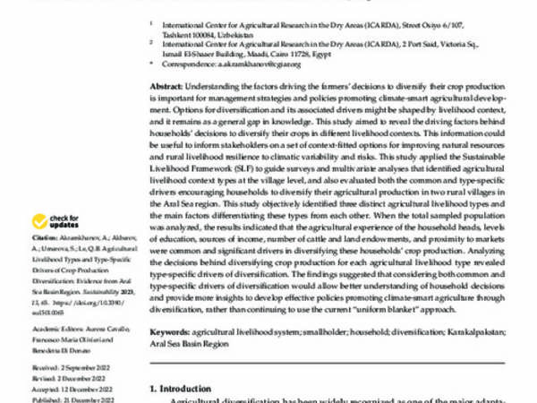 Agricultural Livelihood Types and Type-Specific Drivers of Crop Production Diversification: Evidence from Aral Sea Basin Region