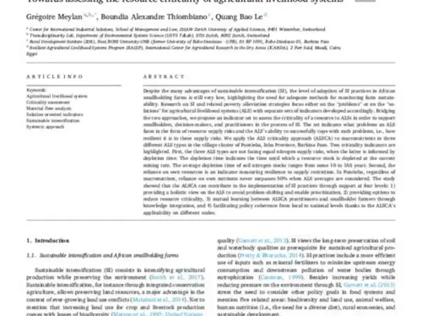 Towards assessing the resource criticality of agricultural livelihood systems