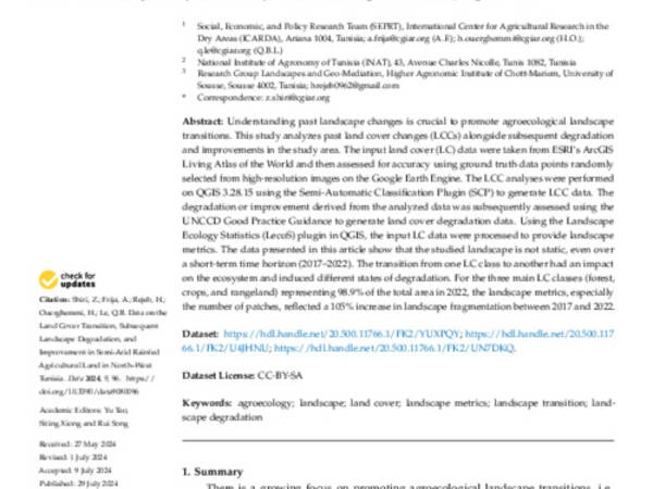 Data on the Land Cover Transition, Subsequent Landscape Degradation, and Improvement in Semi-Arid Rainfed Agricultural Land in North–West Tunisia