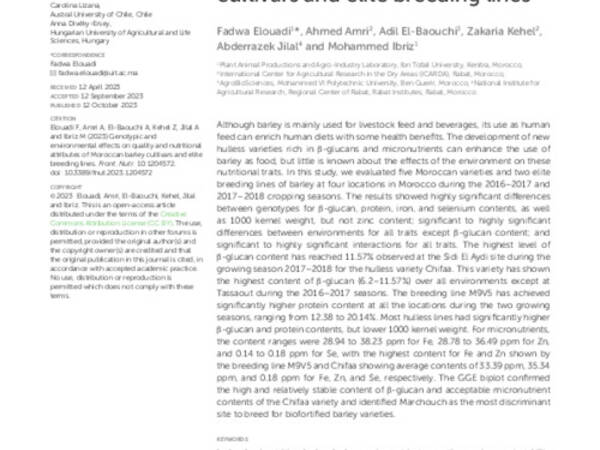 Genotypic and environmental effects on quality and nutritional attributes of Moroccan barley cultivars and elite breeding lines