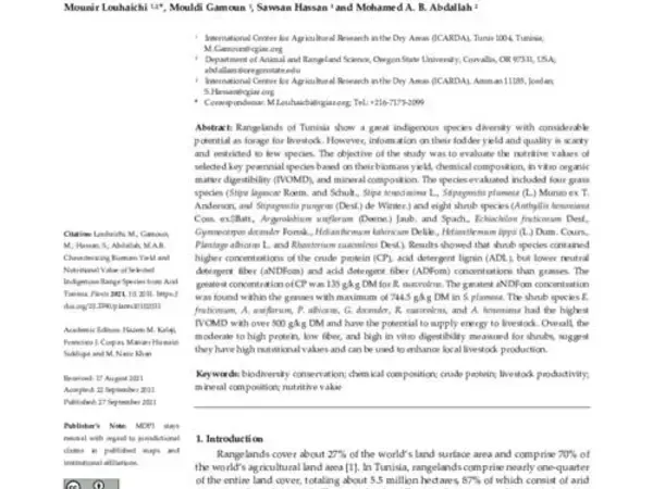 Characterizing biomass yield and nutritional value of selected indigenous range species from arid Tunisia