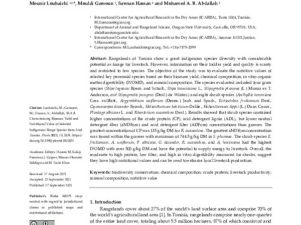 Characterizing biomass yield and nutritional value of selected indigenous range species from arid Tunisia