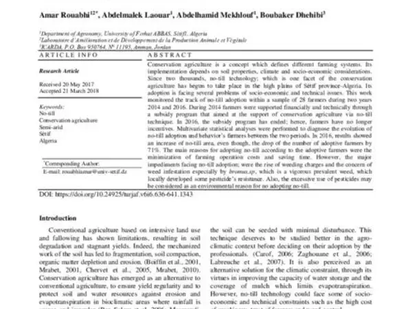 What Are The Factors Affecting No-Till Adoption In The Farming System Of Sétif Province In Algeria? 
