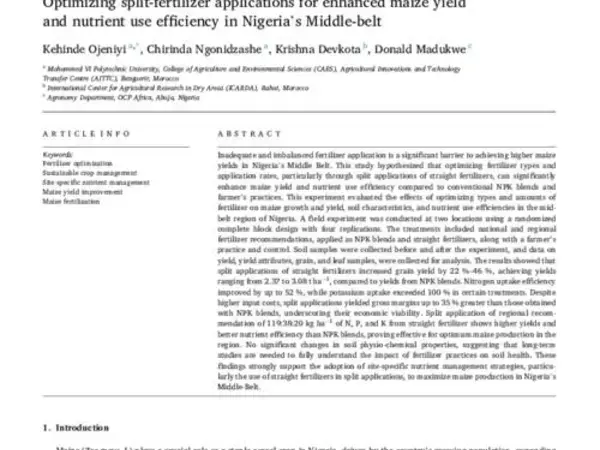 Optimizing split-fertilizer applications for enhanced maize yield and nutrient use efficiency in Nigeria’s Middle-belt