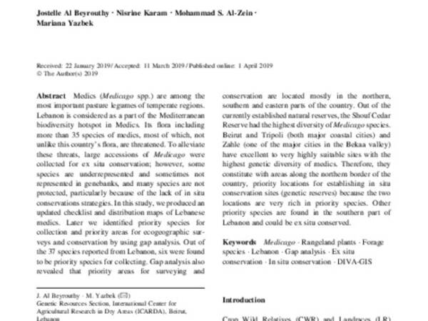 Ecogeographic survey and gap analysis for Medicago L.: recommendations for in situ and ex situ conservation of Lebanese species