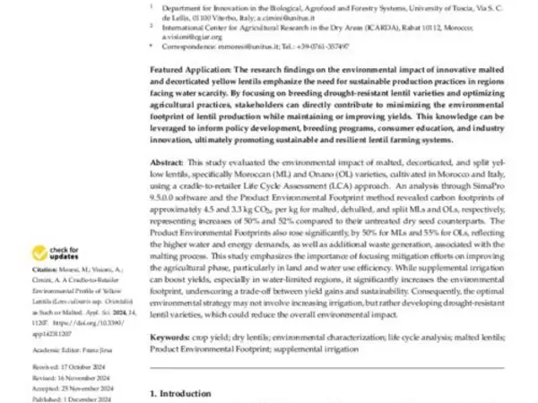 A Cradle-to-Retailer Environmental Profile of Yellow Lentils (Lens culinaris ssp. Orientalis) as Such or Malted