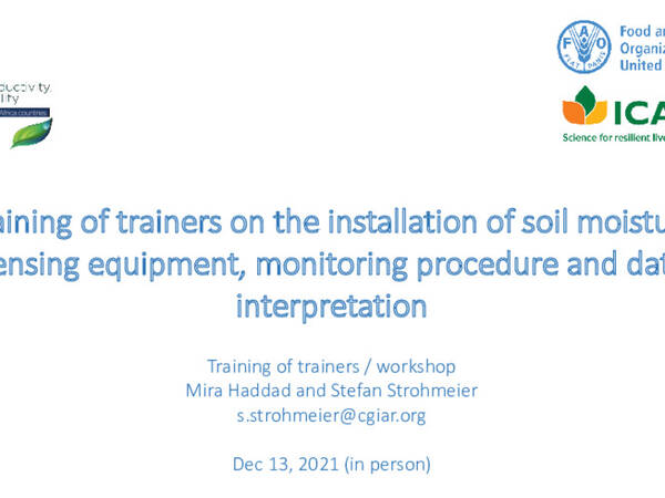 Training of trainers on the installation of soil moisture sensing equipment, monitoring procedure and data interpretation