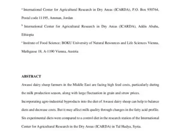 Changes in the milk fatty acid profile of Awassi sheep in response to supplementation with agro-industrial by-products