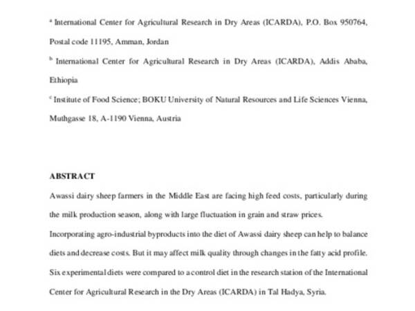 Changes in the milk fatty acid profile of Awassi sheep in response to supplementation with agro-industrial by-products