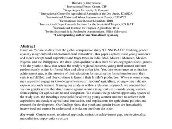 Gendered aspirations and occupations among rural youth, in agriculture and beyond: A cross-regional perspective 