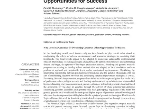 Editorial: Why Livestock Genomics for Developing Countries Offers Opportunities for Success