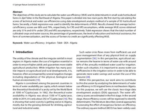 The water use efficiency and its determinants in small horticultural farms in Algeria