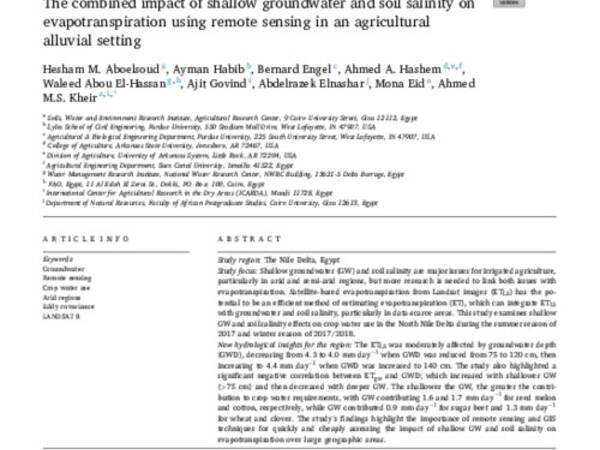 The combined impact of shallow groundwater and soil salinity on  evapotranspiration using remote sensing in an agricultural  alluvial setting