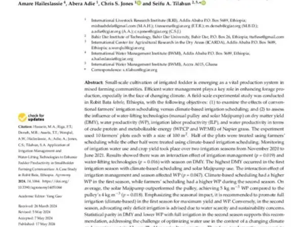 Application of Irrigation Management and Water-Lifting Technologies to Enhance Fodder Productivity in Smallholder Farming Communities: A Case Study in Robit Bata, Ethiopia