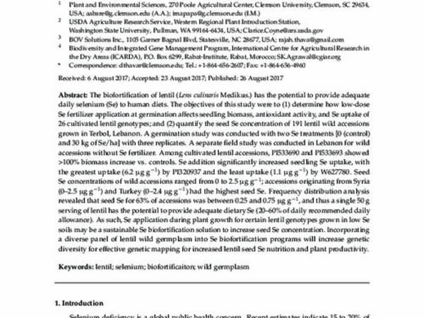 Selecting Lentil Accessions for Global Selenium Biofortification