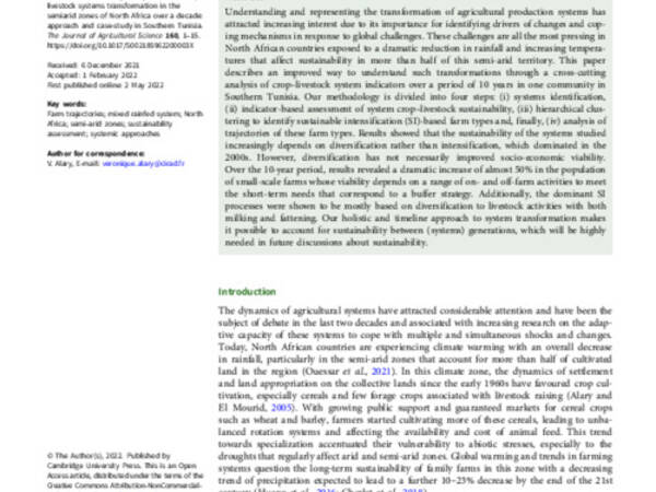 Crop–livestock systems transformation in the semiarid zones of North Africa over a decade: approach and case-study in Southern Tunisia