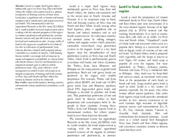 Lentils in production and food systems in West Asia and Africa