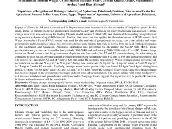 Impact of Climate Change on Groundwater Fluctuation, Root Zone Salinity And Water Productivity of Sugarcane: A Case Study In Lower Chenab Canal System of Pakistan