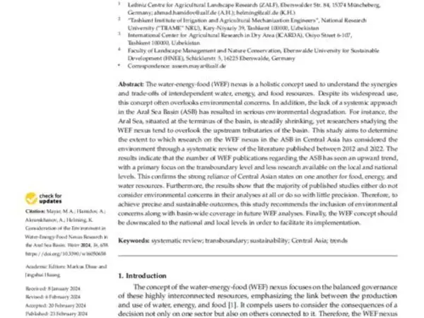Consideration of the Environment in Water-Energy-Food Nexus Research in the Aral Sea Basin