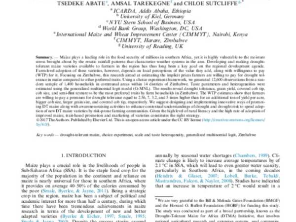 Modeling Preference and Willingness to Pay for Drought Tolerance (DT) in Maize in Rural Zimbabwe