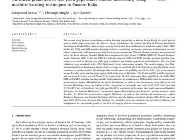 Advanced prediction of rice yield gaps under climate uncertainty using machine learning techniques in Eastern India
