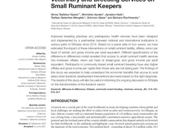 Welfare Impact of Community-Based Veterinary and Breeding Services on Small Ruminant Keepers