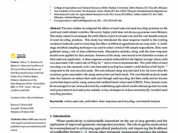 Yield and Cost Effects of Plot-Level Wheat Seed Rates and Seed Recycling Practices in the East Gojam Zone, Amhara Region, Ethiopia: Application of the Dose–Response Model