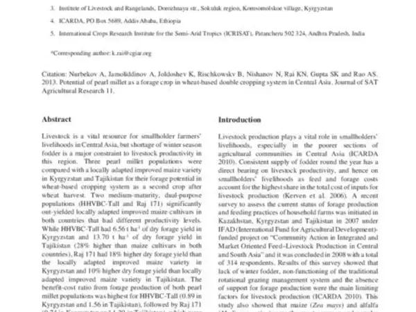 Potential of pearl millet as a forage crop in wheat-based double cropping system in Central Asia