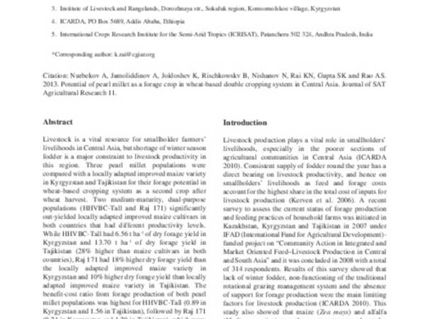 Potential of pearl millet as a forage crop in wheat-based double cropping system in Central Asia