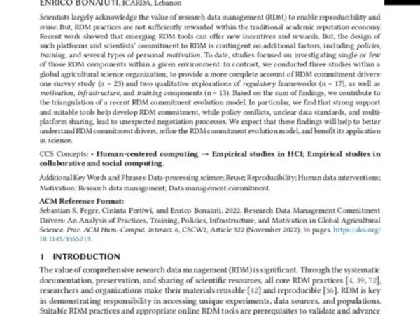 Research Data Management Commitment Drivers: An Analysis of Practices, Training, Policies, Infrastructure, and Motivation in Global Agricultural Science