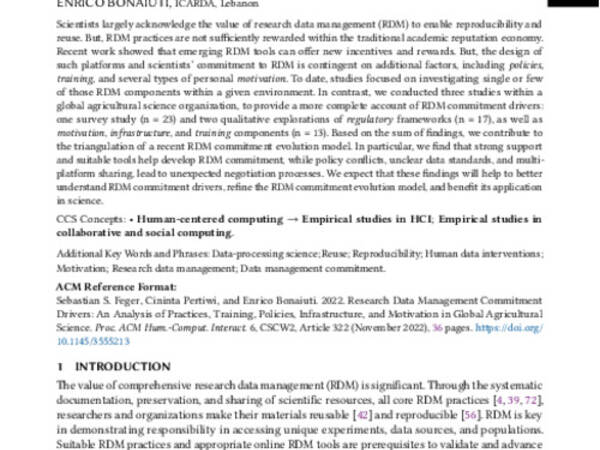 Research Data Management Commitment Drivers: An Analysis of Practices, Training, Policies, Infrastructure, and Motivation in Global Agricultural Science