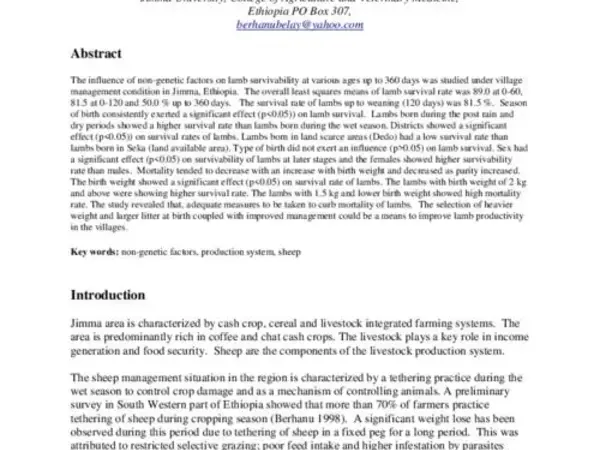 Survivability of lambs under village management condition: The case around Jimma, Ethiopia