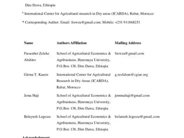 Preference and Willingness to Pay for Small Ruminant Market Facilities in the Central Highlands of Ethiopia
