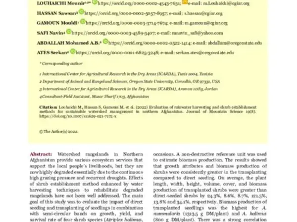 Evaluation of rainwater harvesting and shrub establishment methods for  sustainable watershed management in northern Afghanistan 