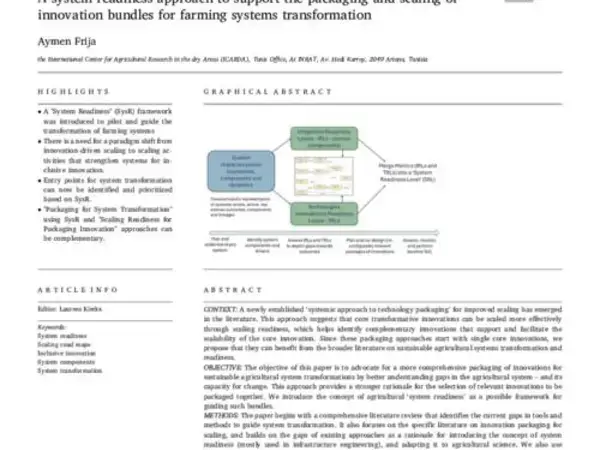 A system readiness approach to support the packaging and scaling of innovation bundles for farming systems transformation