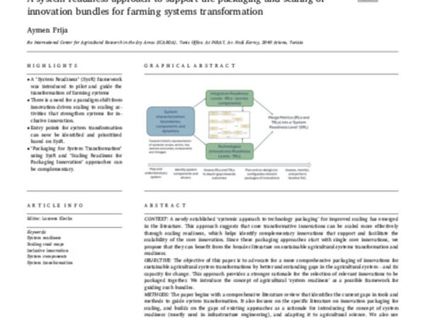 A system readiness approach to support the packaging and scaling of innovation bundles for farming systems transformation