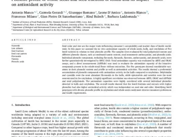 Phenolic profile of whole seeds and seed fractions of lentils and its impact on antioxidant activity