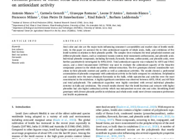 Phenolic profile of whole seeds and seed fractions of lentils and its impact on antioxidant activity