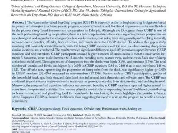 Evaluating Flock Dynamics, Offtake-rate, and Farmers’ Perception on Benefits of Community Based Breeding Program in Doyogena District, Central Ethiopia