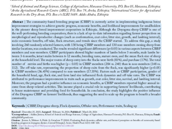 Evaluating Flock Dynamics, Offtake-rate, and Farmers’ Perception on Benefits of Community Based Breeding Program in Doyogena District, Central Ethiopia