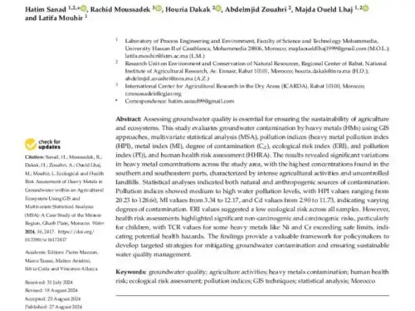Ecological and Health Risk Assessment of Heavy Metals in Groundwater within an Agricultural Ecosystem Using GIS and Multivariate Statistical Analysis (MSA): A Case Study of the Mnasra Region, Gharb Plain, Morocco