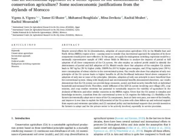 Can an incremental approach be a better option in the dissemination of conservation agriculture? Some socioeconomic justifications from the drylands of Morocco